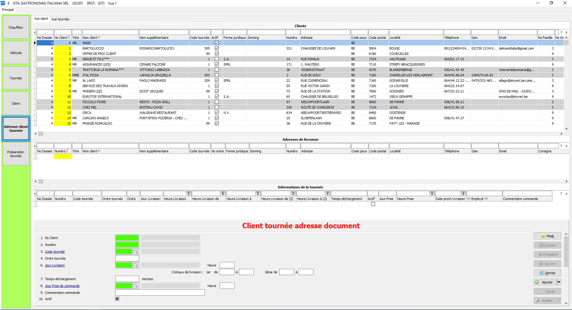 Adresse client tournée – Vue Client