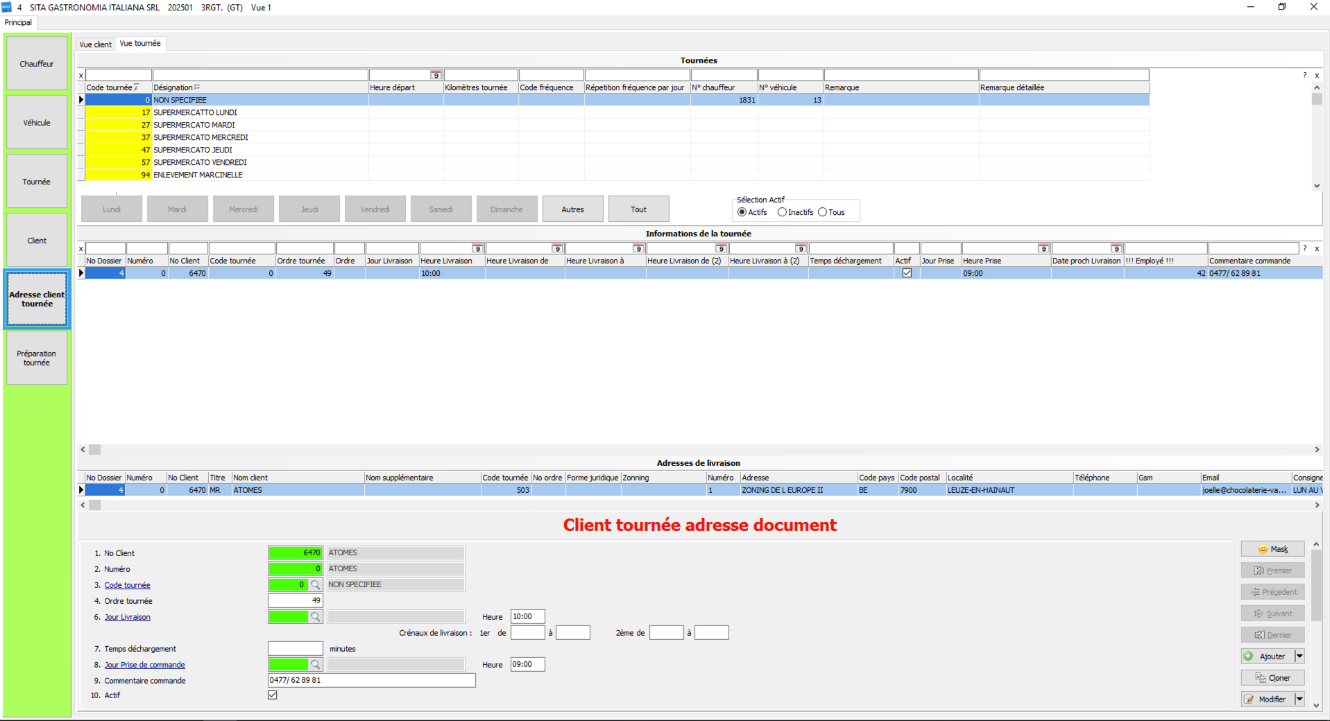 Adresse client tournée – Vue Tournée
