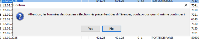 Message d'avertissement – Différences entre dossiers