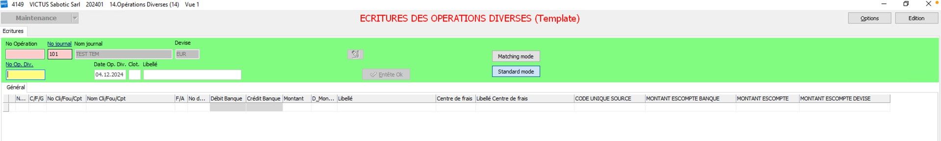 Écran vierge du template OD