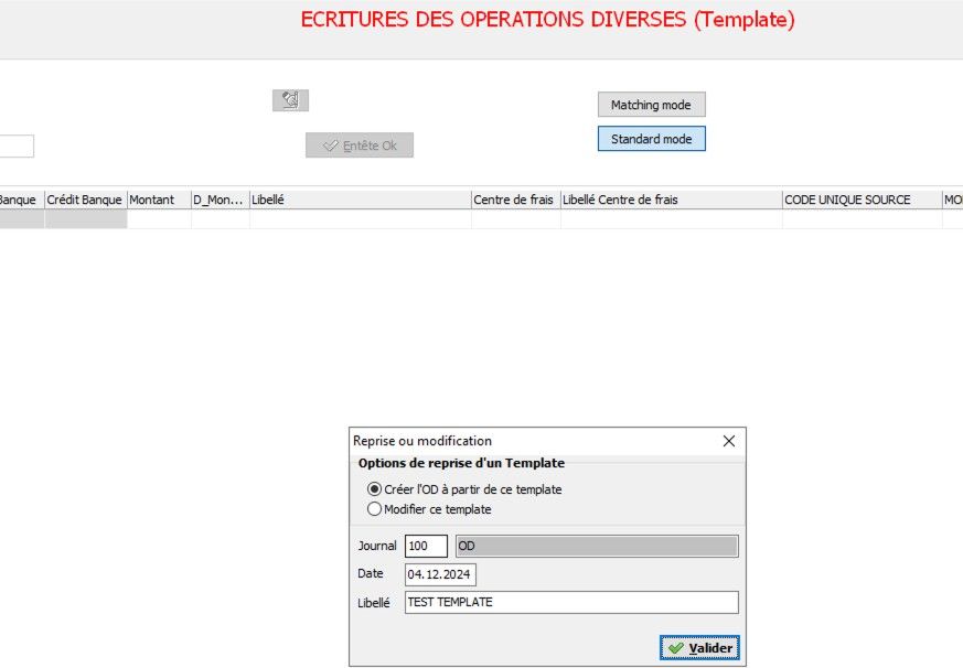 Dialogue de reprise ou modification